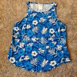 Disney Mickey Minnie Donald Daisy Goofy Pluto Blue Hawaiian Tank Top Size Medium